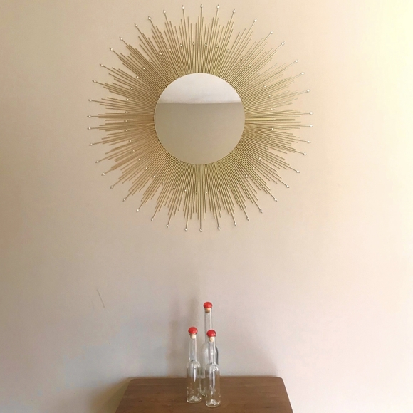 35" Gold Sunburst Mirror with Gems Home Decor Decorative Wall Mirror - Picture 3 of 7